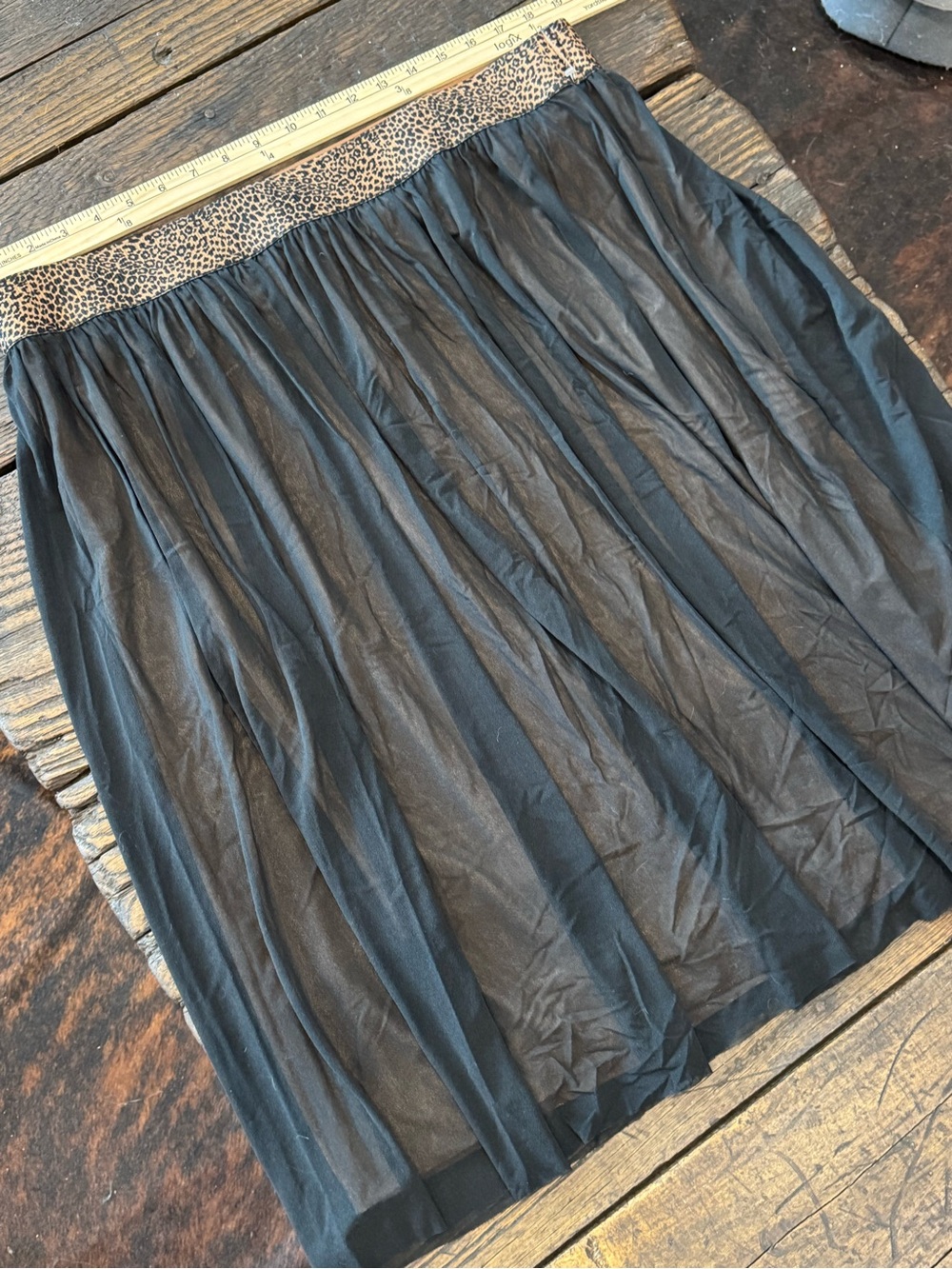 Chicos Black Pleated Tulle Skirt with Leopard Waistband Size 3 = XL/16